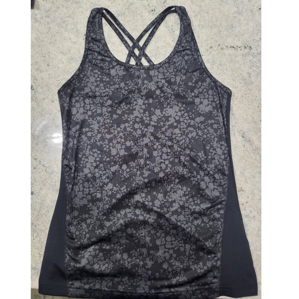 Etonic Black floral strappy razorback workout/activewear top (M)